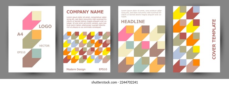 Business booklet cover layout collection geometric design. Bauhaus style vintage banner layout collection vector. Mosaic geometric shapes pattern A4 card design