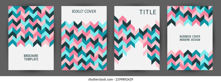 Diseño de portada de folletos comerciales conjunto de diseño geométrico. Estilo suprematismo fresco diseño de carpetas conjunto vector. Diseño vertical de fondo de elementos geométricos