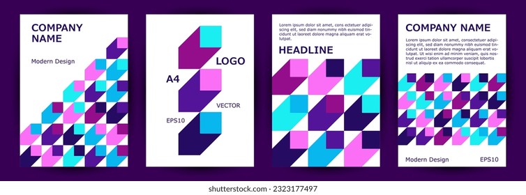 Business booklet front page layout collection graphic design. Swiss style abstract banner template collection vector. Mosaic geometric shapes texture vertical card design