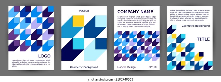 Business booklet front page mokup collection vector design. Bauhaus style cool pamphlet mockup collection Eps10. Tile geometric shapes background A4 card design