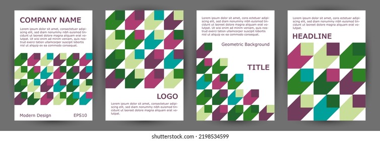 Business booklet front page mokup collection graphic design. Bauhaus style hipster banner layout collection Eps10. Mosaic geometric shapes background A4 card design