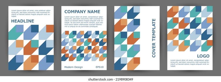 Business booklet front page template collection A4 design. Memphis style modern journal layout collection vector. Tile geometric shapes composition A4 card design