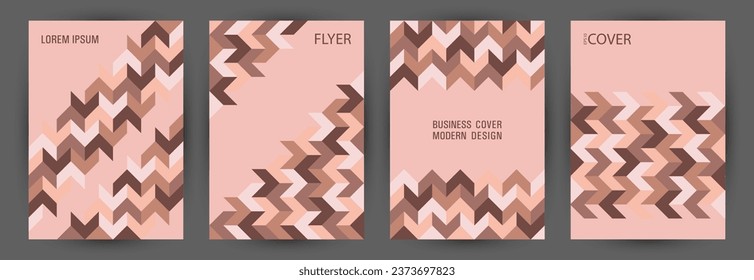 Business booklet front page template set graphic design. Suprematism style modern title page layout set Eps10. Tile geometric elements pattern A4 cover design