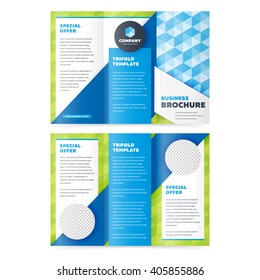 Business booklet. Business presentation tri-fold design advertising brochure illustration. Published special offer corporate promotion campaign. Company booklet vector set isolated on white background