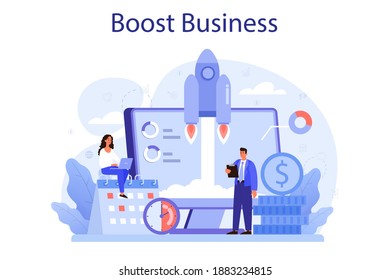 Business boost concept. Company and personal career success. Busines development and profit increase. Isolated flat vector illustration