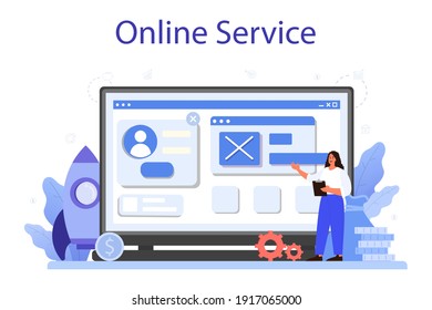 Business boost online service or platform. Company and personal career success. Busines development and profit increase. Flat vector illustration