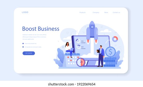 Business boost web banner or landing page. Company and personal career success. Busines development and profit increase. Isolated flat vector illustration