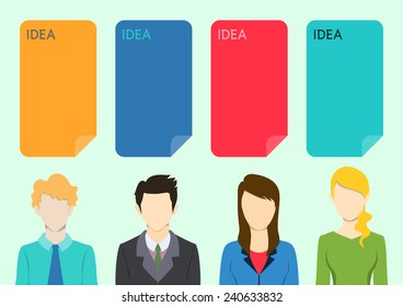 Business brainstorm with people silhouettes and idea speech boxes.