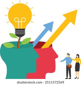 Business brainstorming. Business with creativity and decisions. Mindset grow concept with human head. Modern vector illustration in flat style


