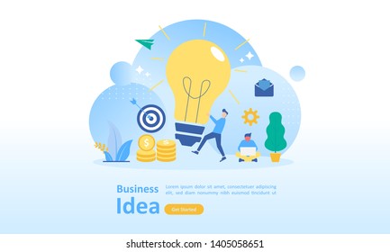 Business brainstorming, idea concept for teamwork with big yellow light bulb lamp, Suitable for web landing page, ui, mobile app, banner template. Vector Illustration