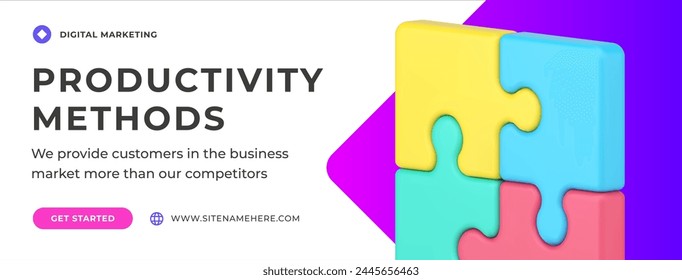 Business brainstorming leadership marketing optimization productivity methods social media banner template 3d icon vector illustration. Time management efficiency development puzzle jigsaw