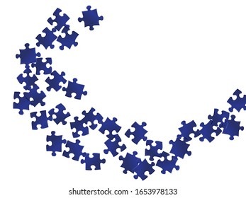 Business brainteaser jigsaw puzzle dark blue parts vector illustration. Group of puzzle pieces isolated on white. Strategy abstract concept. Kids building kit pattern.