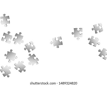 Business brainteaser jigsaw puzzle metallic silver parts vector illustration. Group of puzzle pieces isolated on white. Teamwork abstract concept. Kids building kit pattern.