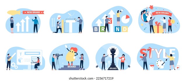 Business brand building, design and develop. Trends research and searching, creative team start up promotion. Web corporate recent vector scenes