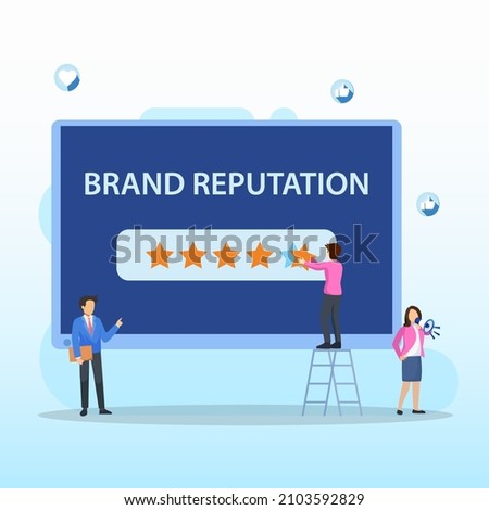 Business brand vector concept, Building brand marketing strategy. Product awareness and recognition campaign. Brand name, brand reputation. Flat vector template Style Suitable for Web Landing Page.