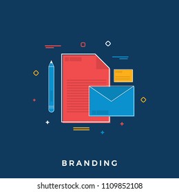 Business Branding Concept. Flat Line Art. Vector Illustration. Branding Services Flat Banner for Websites