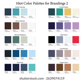 Business Brandings Color Palettes 2 10x4 - 3d Brand Colors Set, Color Schemes with Hex Codes and Names, Color Swatches and Combinations, Vector Illustration