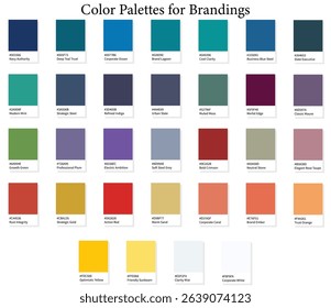 Business Brandings Color Palettes - 3d Single Brand Colors Chart, Color Schemes with Hex Codes and Names, Color Swatches and Combinations, Vector Illustration