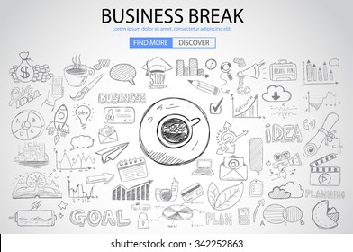 Business Break concept with Doodle design style :finding solution, brainstorming, creative thinking. Modern style illustration for web banners, brochure and flyers.
