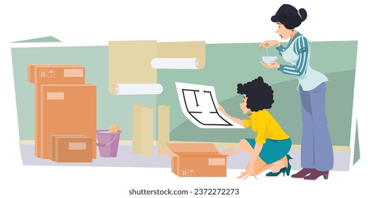 Business break. Cute characters make repair. Funny people. Illustration concept template for website, web landing page, banner, presentation, social, poster, promotion or print media.