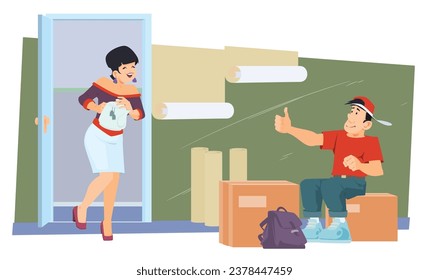 Descanso de negocios. Los caracteres personalizados hacen la reparación. Gente divertida. Plantilla de concepto de ilustración para sitio web, página de inicio web, banner, presentación, social, afiche, promoción o medios impresos.