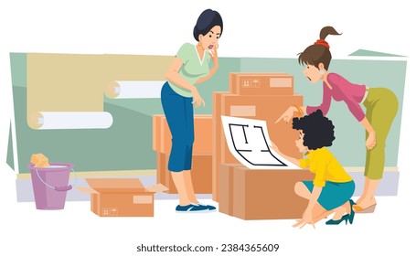 Business break. Cute characters make repair. Funny people. Illustration concept template for website, web landing page, banner, presentation, social, poster, promotion or print media.