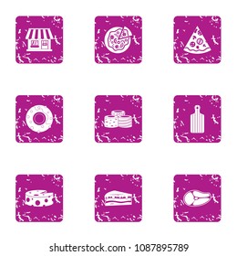 Business breakfast icons set. Grunge set of 9 business breakfast vector icons for web isolated on white background