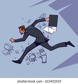 Business breakthrough success, breaks through the wall. Business concept illustration, vector. Leadership concept.