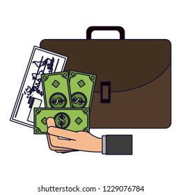 Business briefcase with check and money