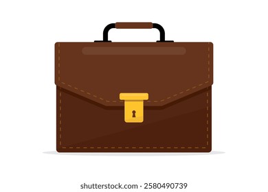 Business briefcase, design isolated on white background. Business handle case. Leather briefcase male bag. Work suitcase. Office case. Portfolio document. Finance handbag. flat vector illustration