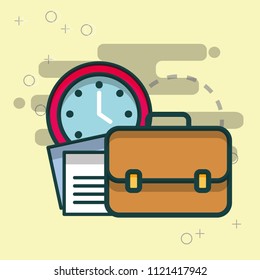 business briefcase documents paper and clock office