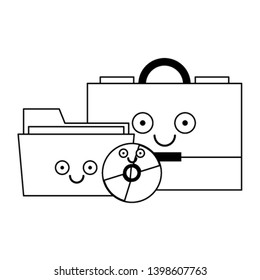 Business briefcase with folder and cd rom in black and white