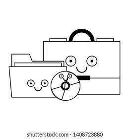 Business briefcase with folder and cd rom smiling cartoons vector illustration graphic design