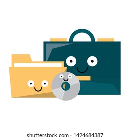 Business briefcase with folder and cd rom smiling cartoons vector illustration graphic design