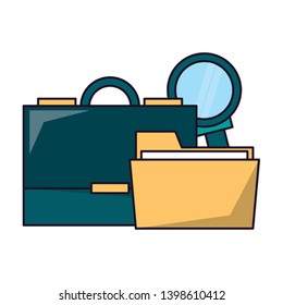 Business briefcase folder and magnifying glass