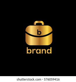 Business briefcase golden vector logo design template