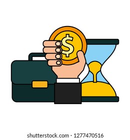 business briefcase hourglass coins money