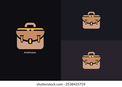 Business briefcase icon elegant vector. Classic brown reddish leather briefcase, Flat design icon of a briefcase,