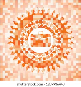 business briefcase icon inside abstract orange mosaic emblem