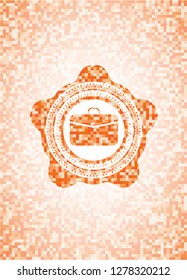business briefcase icon inside abstract orange mosaic emblem with background