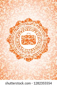 business briefcase icon inside abstract emblem, orange mosaic background
