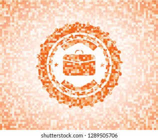 business briefcase icon inside abstract orange mosaic emblem
