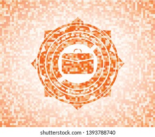 business briefcase icon inside abstract emblem, orange mosaic background