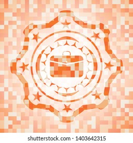 business briefcase icon inside abstract orange mosaic emblem with background