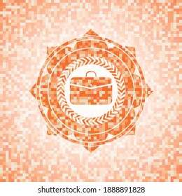 business briefcase icon inside abstract orange mosaic emblem with background. 