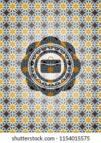 business briefcase icon inside arabesque style emblem. arabic decoration.