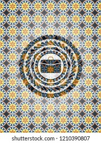 business briefcase icon inside arabesque badge background. arabic decoration.