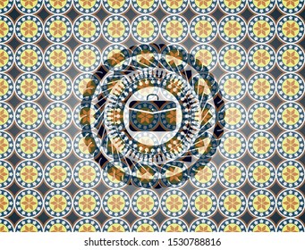 business briefcase icon inside arabesque style badge. arabic decoration.