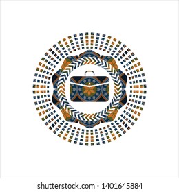 business briefcase icon inside arabic emblem background. Arabesque decoration.