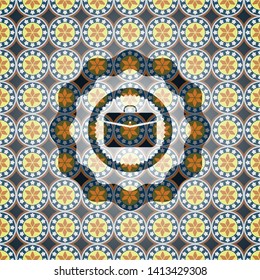business briefcase icon inside arabic emblem background. Arabesque decoration.